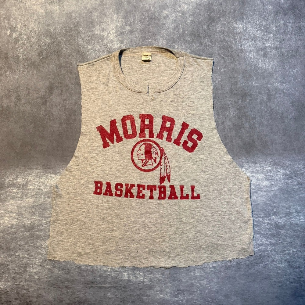Vintage Sand-Knit Morris Basketball Muscle Tee Shirt Gray XL MacGregor USA Made